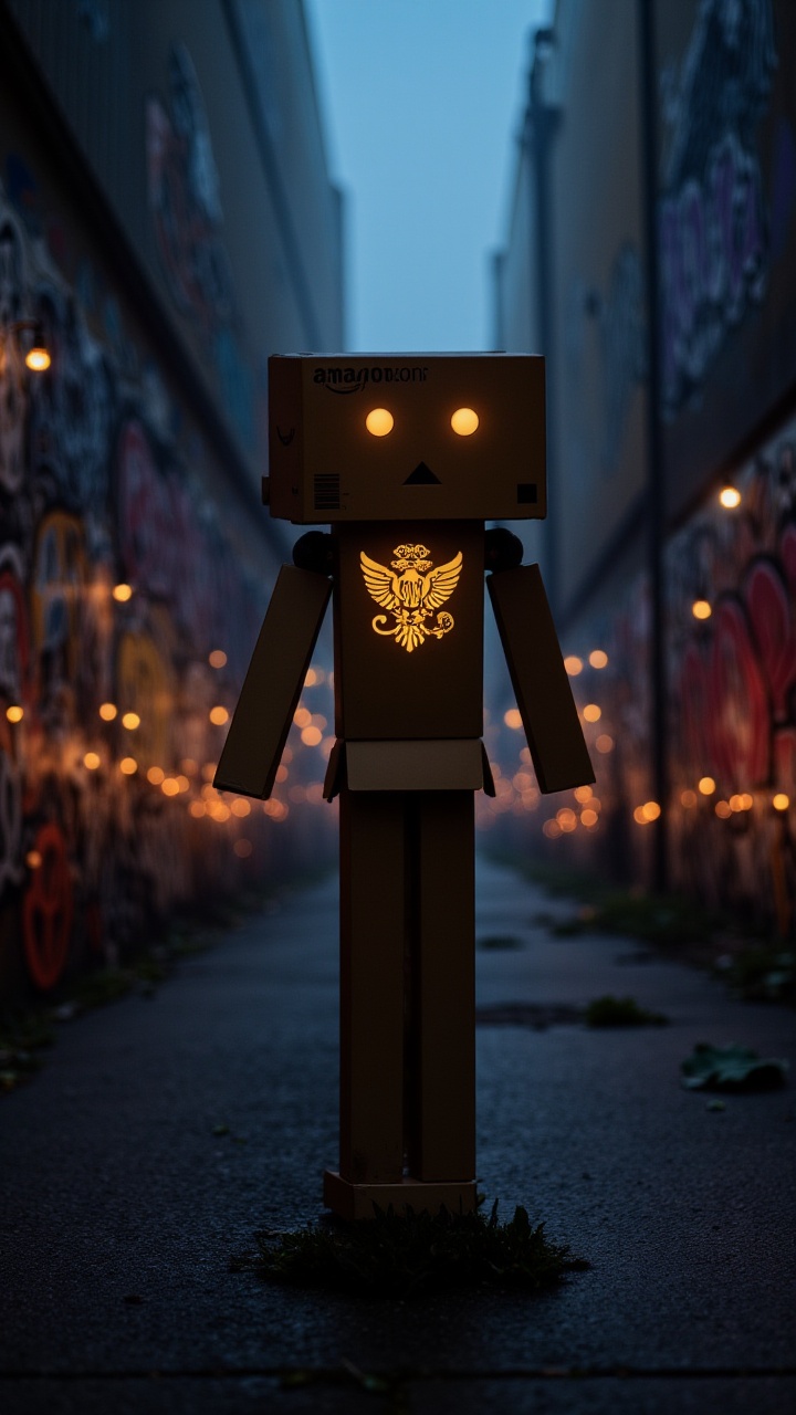 "aidmaDanbo in a dark,  futuristic cityscape,  graffiti-covered walls behind him on Tensor.Art