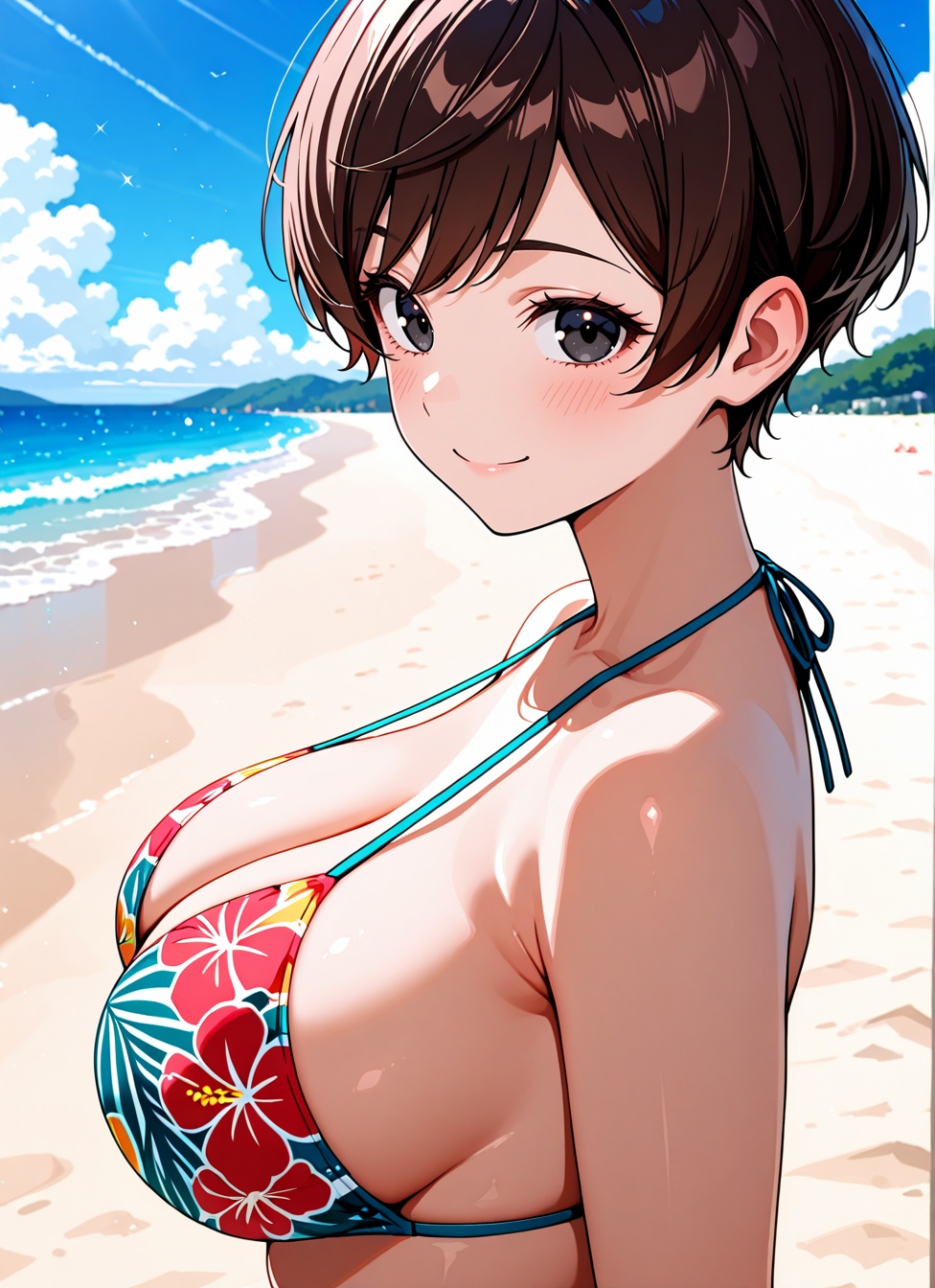 1 girl Fair-skinned,  blush,  brown pixie cut on Tensor.Art