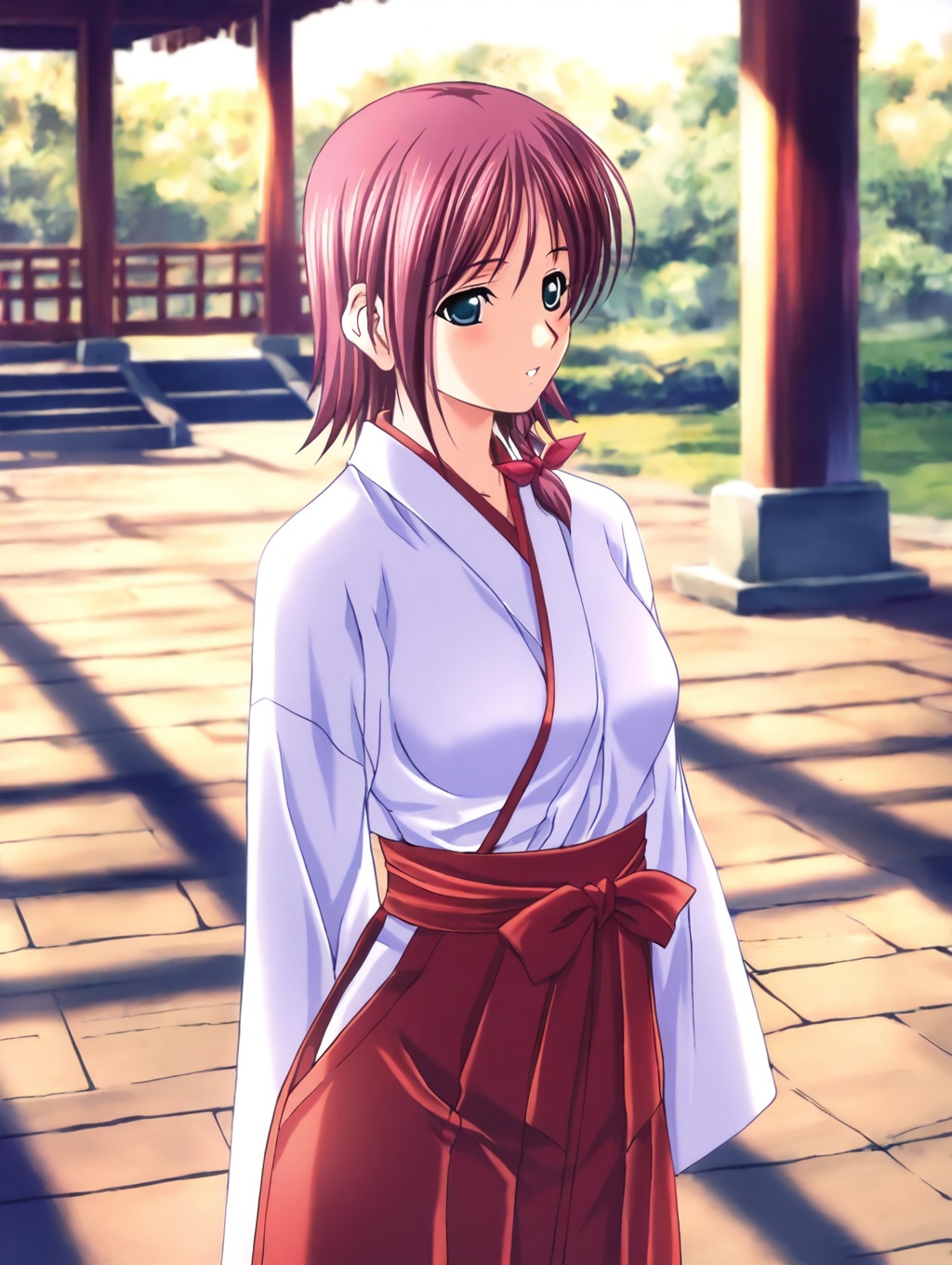 naruse yuna,  miko,  red hakama on Tensor.Art