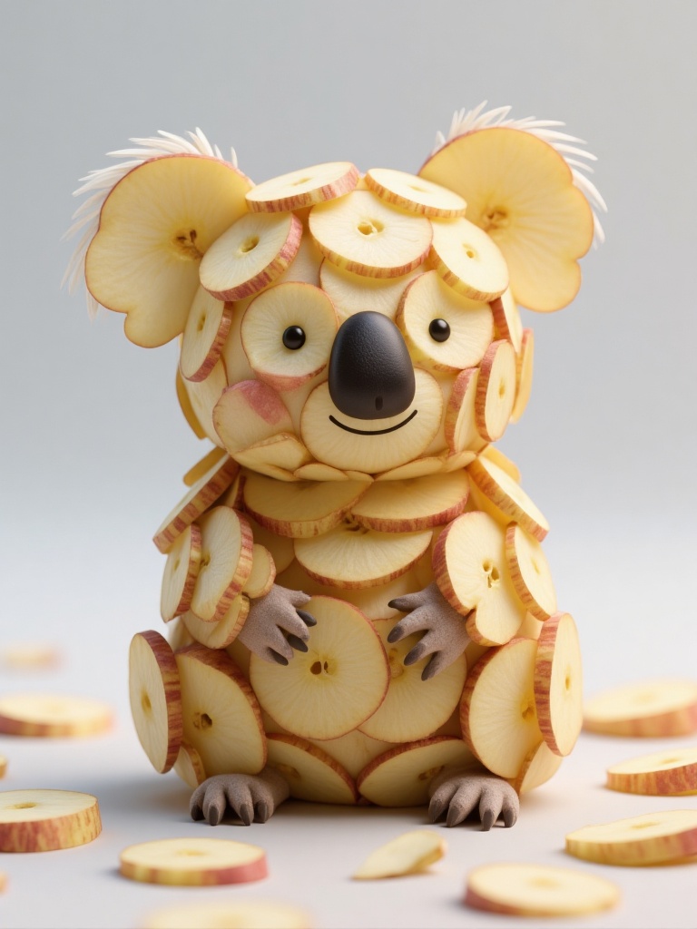wgsc,  a cute koala made entirely out of sliced fruits,  specifically applesThe koala is constructed from multiple apple s...