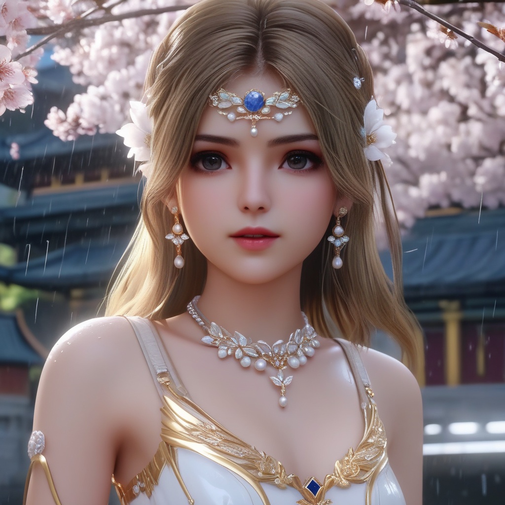 <lora:837-DA-XL-斗罗大陆-千仞雪-幼年:0.8>, (,1girl, ,best quality, ),, ,ultra detailed 8k cg,            cinematic lighting, cinematic bloom, (( , )),,  , unreal, science fiction,  luxury, jewelry, diamond, pearl, gem, sapphire, ruby, emerald, intricate detail, delicate pattern, charming, alluring, seductive, erotic, enchanting, hair ornament, necklace, earrings, bracelet, armlet,halo,masterpiece, (( , )),, realistic,science fiction,mole, ,cherry blossoms,(((, , ultra high res, (photorealistic:1.4), raw photo, 1girl, wet clothes, rain, sweat, ,wet, )))(( , ))   (cleavage),,  (),