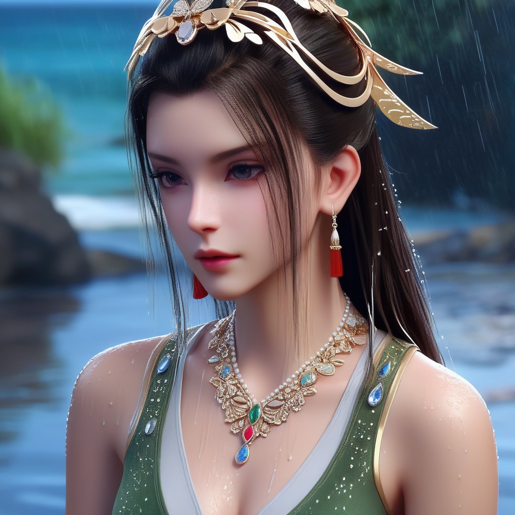 <lora:835-DA-XL-晏琉璃-婚服:0.8>, (,1girl, ,best quality, ),, ,ultra detailed 8k cg,   ,masterpiece((((1girl, solo,  , ,solo focus, wet,sweat, ocean,rain, water drop, )))) (, , sweatdrop, flying sweatdrops, sweating profusely,colorful drop \(module\), )   clean, masterpiece,     cinematic lighting, cinematic bloom,   , unreal, science fiction, luxury, jewelry, diamond, gold, pearl, gem, sapphire, ruby, emerald, intricate detail, delicate pattern, charming, alluring, seductive, erotic, enchanting, hair ornament, necklace, earrings, bracelet, armlet,halo,butterfly,