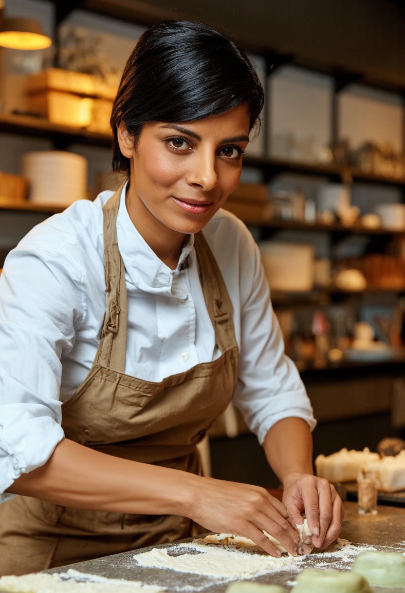 { "T5": "A high-quality photo of Collien Ulmen-Fernandes,  cropped to a portrait format,  showcasing her as a skilled past...