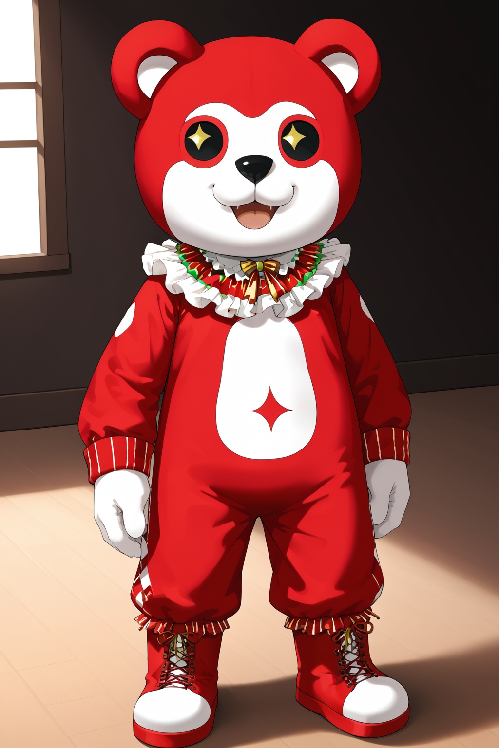 Michelle,smile, open mouth,:d, no humans, :3, + +, animal costume, bear, mascot, bear costume,clothed animal,<lora:米歇尔:0.8>