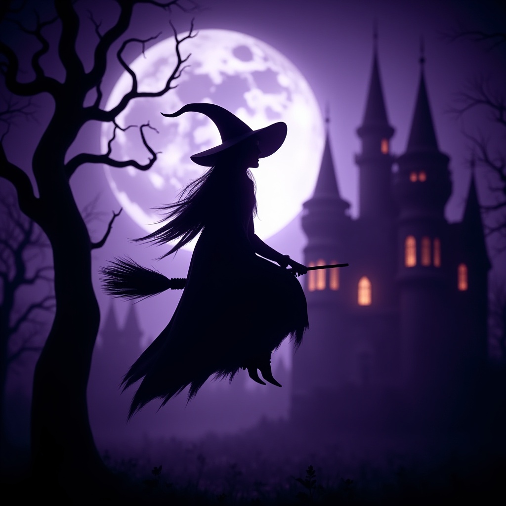 cinematic film still professional 3d model Gothic Witch SilhouetteDescription: A striking silhouette of a witch wearing a...