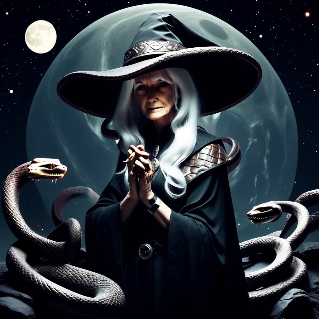 snake,  own hands together,  white hair on Tensor.Art