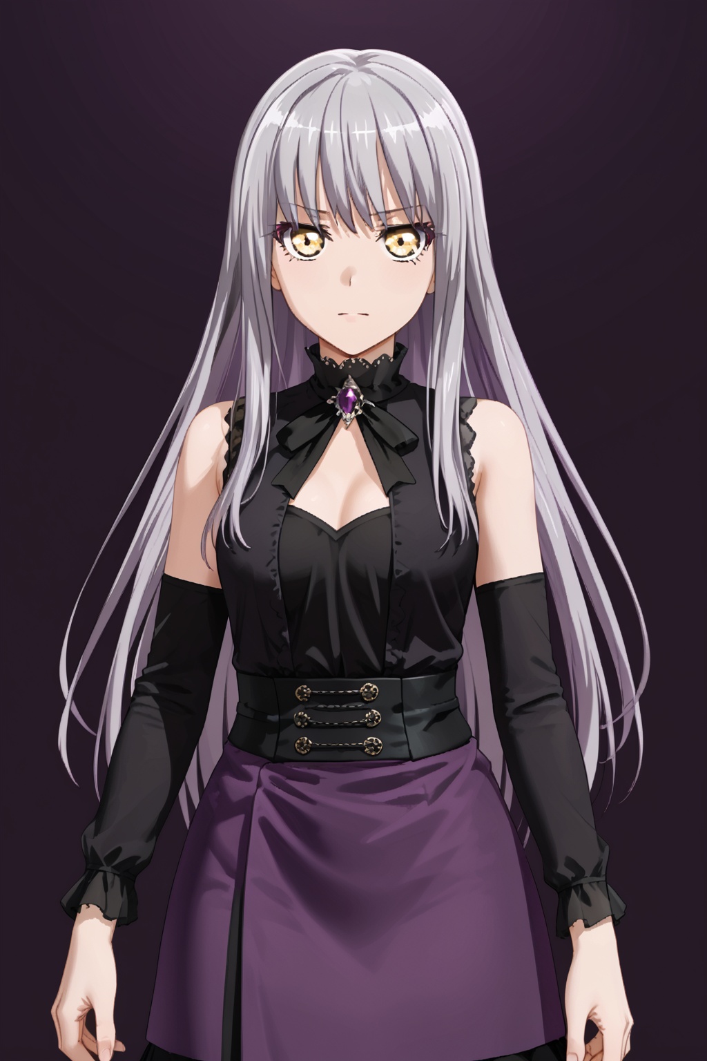 yukina, purple hair, long hair, bangs, yellow eyes, grey hair<lora:ykn-pony:0.8>