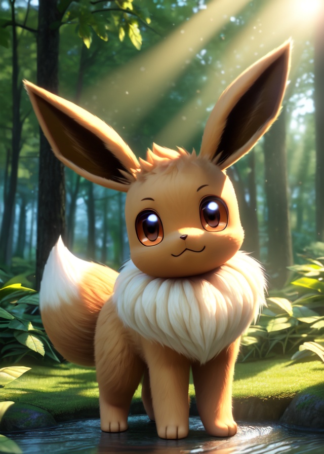 uploaded on e621,  solo ((chibi quadruped feral eevee)),  (three-quarter portrait) on Tensor.Art