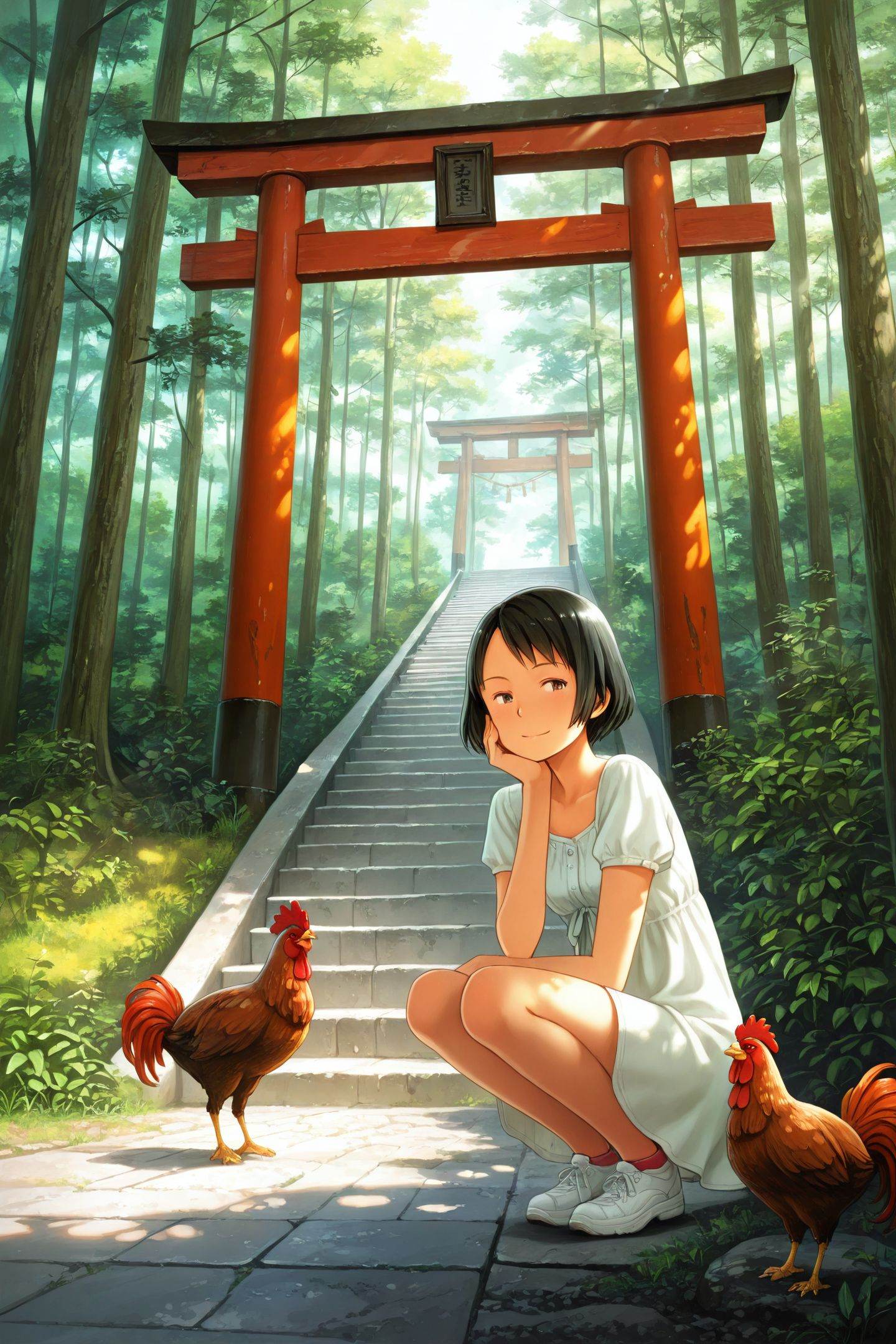 1girl,  torii,  stairs on Tensor.Art