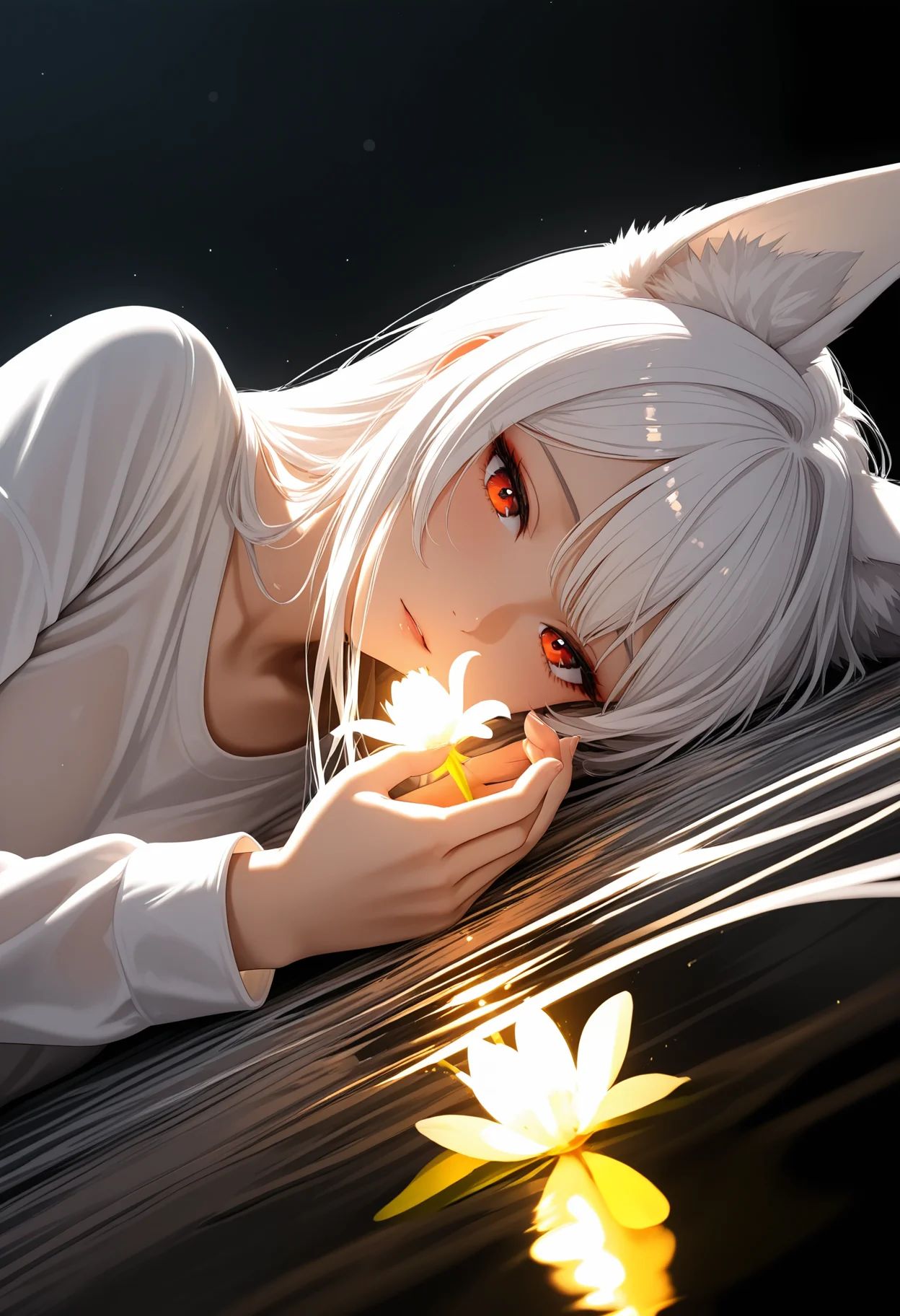 1girl,  fox ears,  red eyes on Tensor.Art