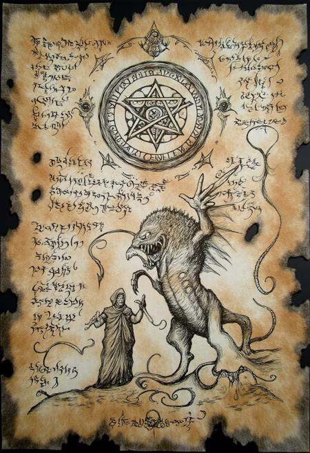 ncrnmcn,  An ancient parchment,  frayed at the edges on Tensor.Art