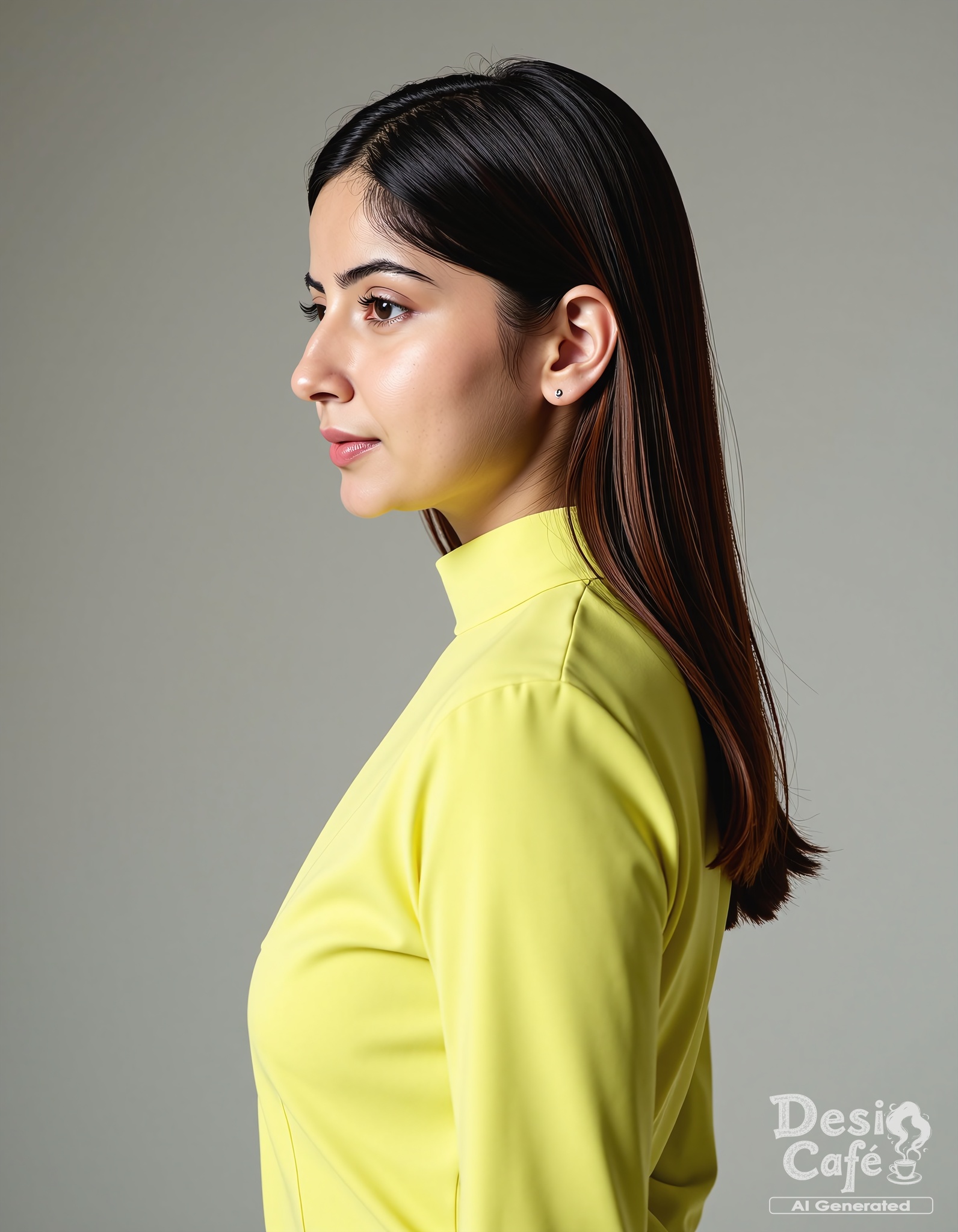 side view photo of Kashmira Pardeshi woman,  hyper realistic photo that is safe for work,  serious on Tensor.Art