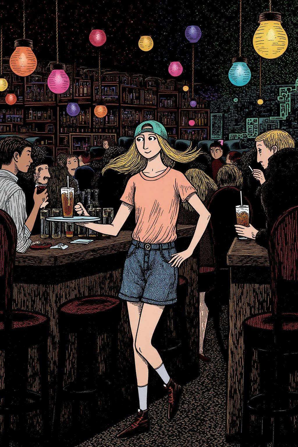 edwardgorey1 illustration.The air buzzes with the energy of a busy bar,  a mix of music,  conversation on Tensor.Art