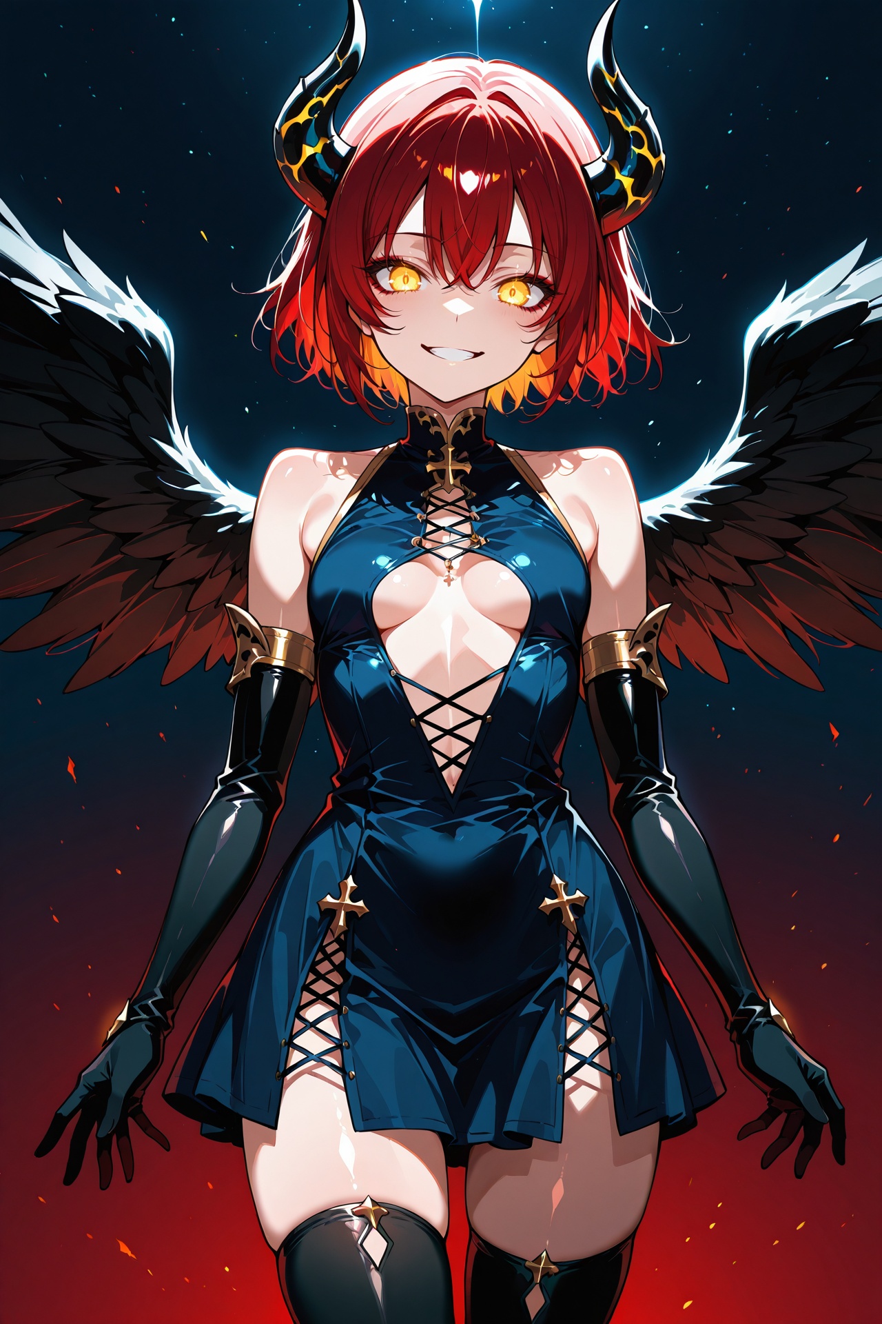 1girl,  small black devil horns,  large black angel wings on Tensor.Art