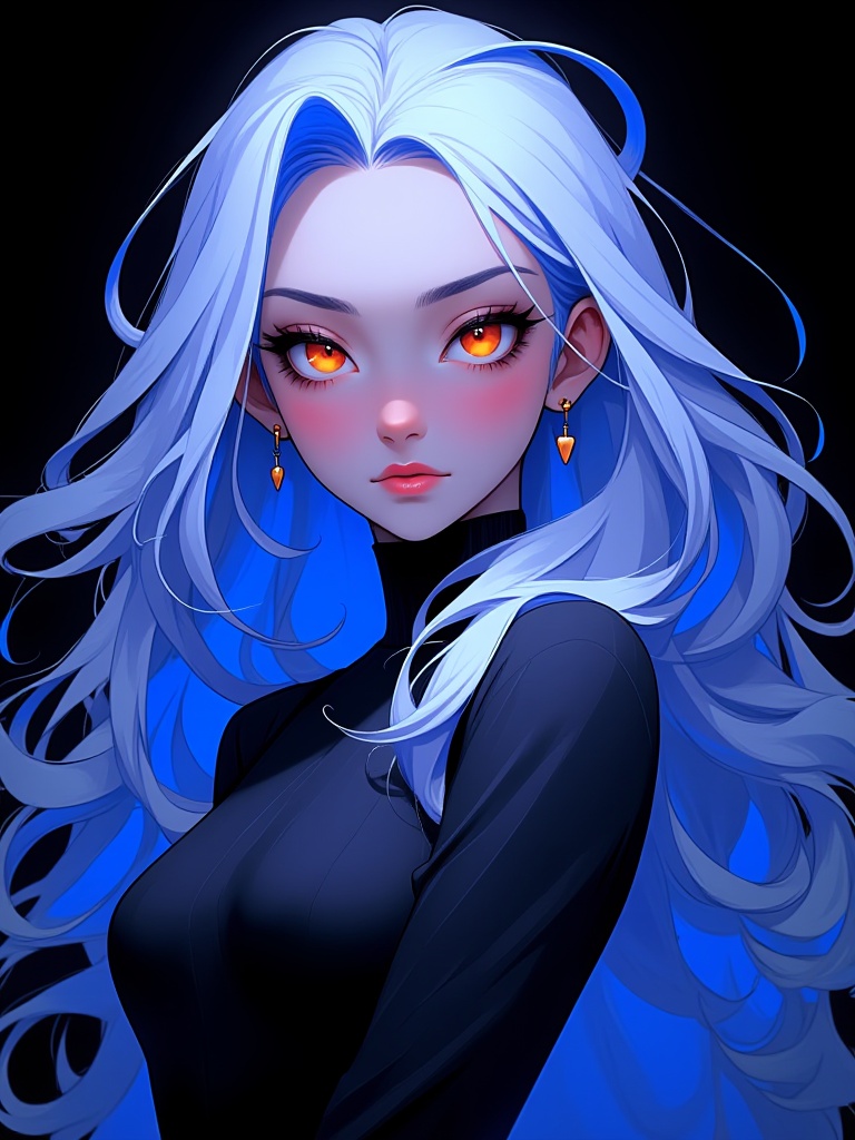 niji style,  a girl with long blonde hair. The girl's hair is a vibrant shade of blue,  with a mix of white and black. Her...