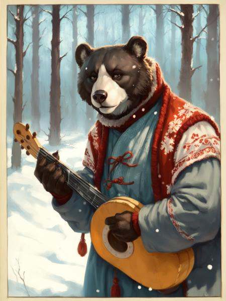 animal,  anthor slavic bear plaiyng lute \(instrument\),  furry on Tensor.Art