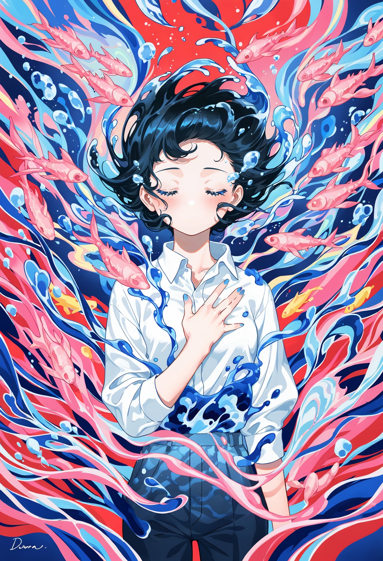 1girl,  watercolor style,  fluid colors on Tensor.Art