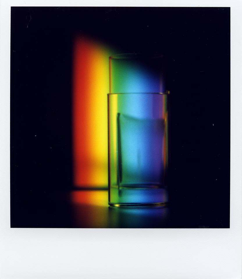 Polaroid of abstract rainbow,  perpendicular lines,  dark background on Tensor.Art