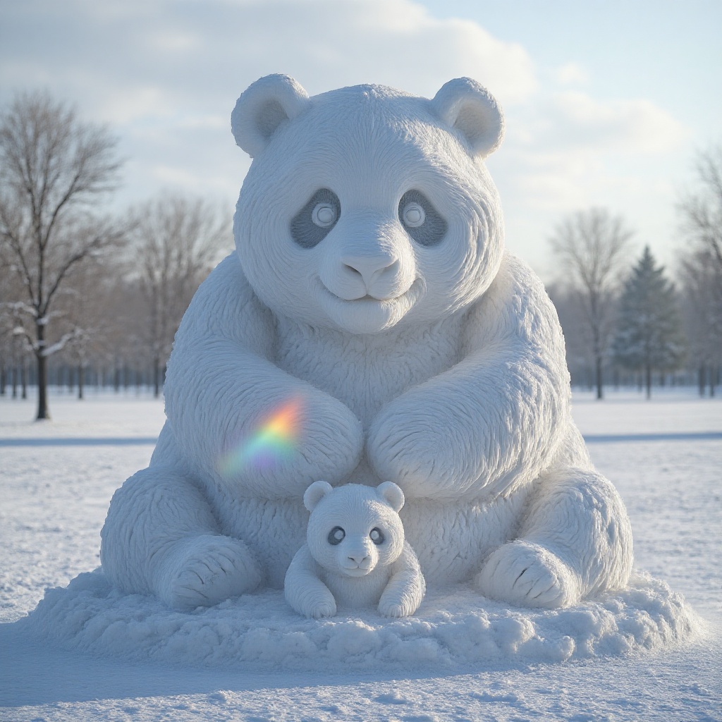 XUEDIAO,  XUEDIAO,  Snow sculpture of pandas on Tensor.Art