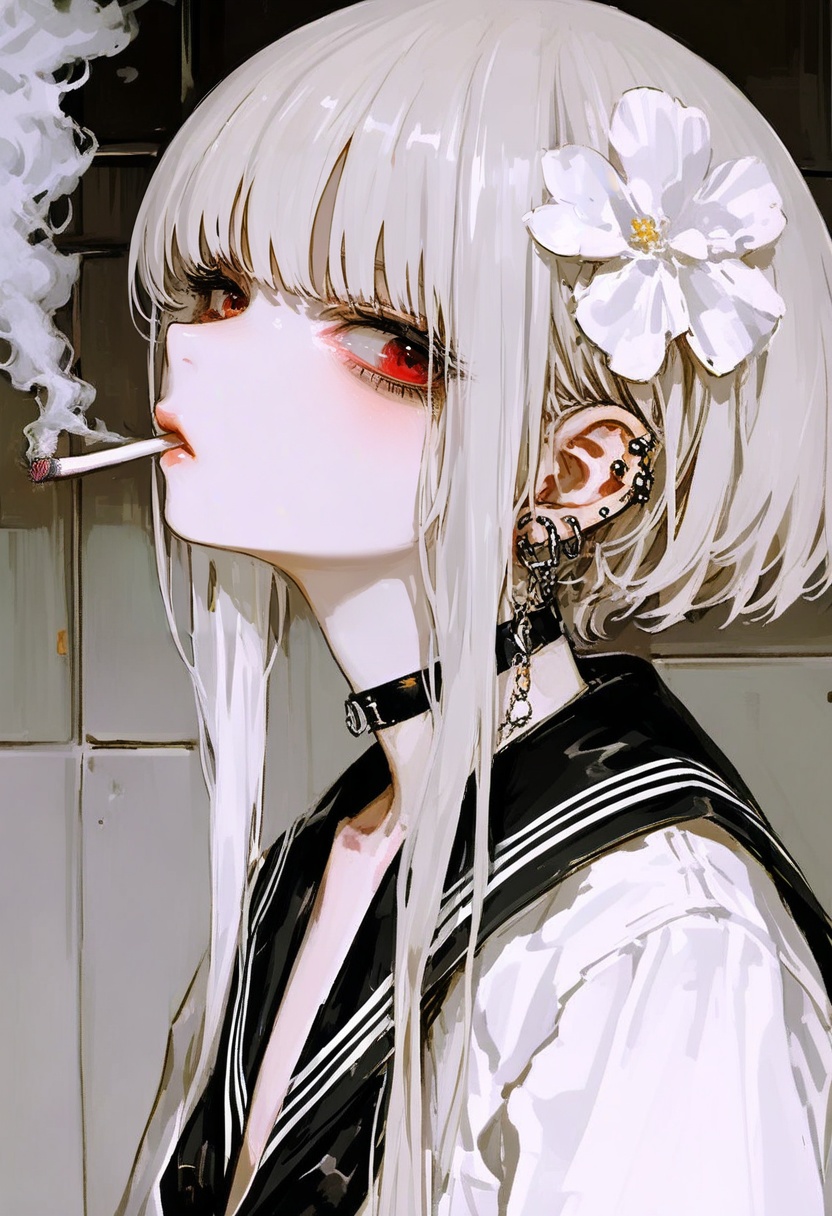 1girl,  solo,  cigarette on Tensor.Art