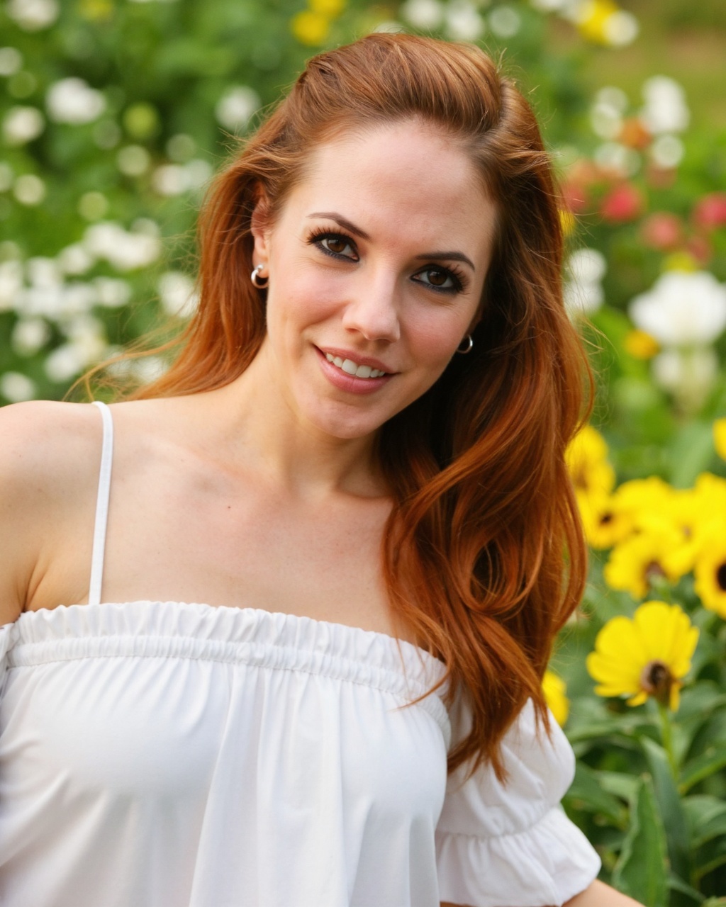 A highly detailed,  high-resolution photograph of anna_silk with long,  wavy red hair and fair skin on Tensor.Art