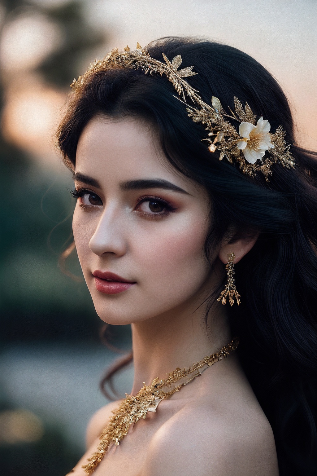 VG09_SoloTI_v1,  (Flowing draped gown adorned with shimmering jewels,  a golden laurel crown resting atop cascading curls...