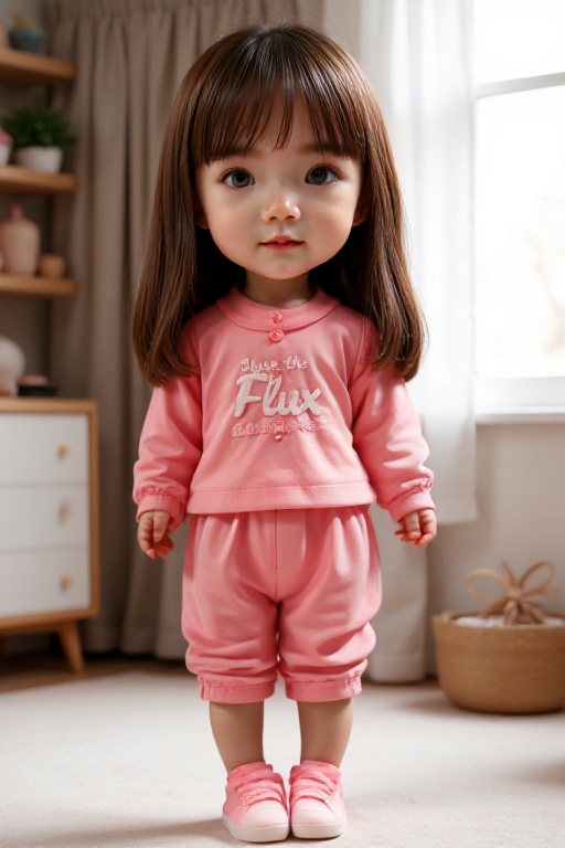 <lora:AgainF1ChibiLora:1>,girl,chibi,full body,indoors,the girl is wearing clothes with the words"Use the flux model"