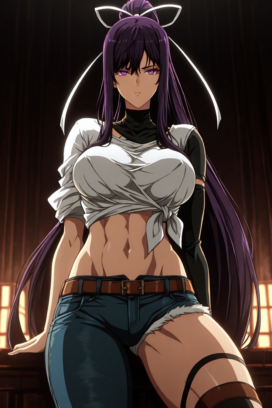 looking at the viewer,  asymmetrical clothes,  navel on Tensor.Art