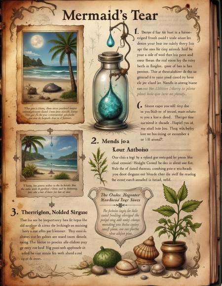 spllbkpg,  The guide explores the properties of Mermaid’s Tear,  a rare ingredient with healing powers. The main illustrat...