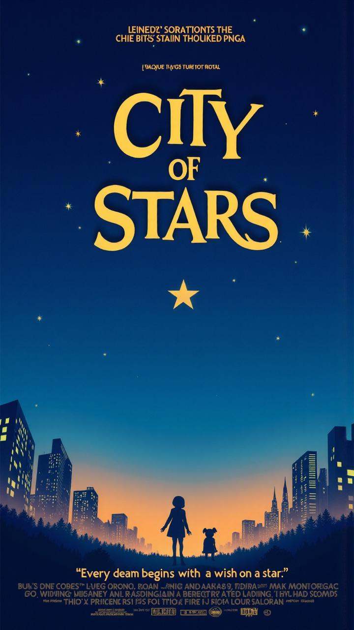 classicposter. This is the retro kids animated movie poster for a movie Titled "City of Stars" in a Pixar style font. A yo...