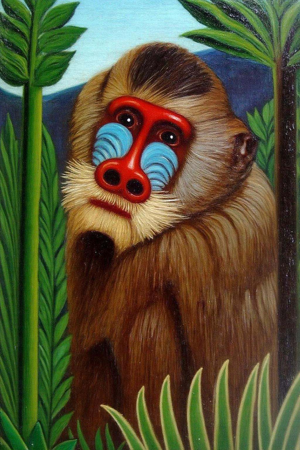 henrou1 paintinga mandrill,  a type of monkey,  rendered in a vibrant on Tensor.Art