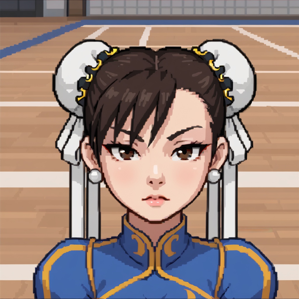 Chun-Lit,  face portrait in the style of a young ***** animated series,  background A dark sports court floor with a subtl...