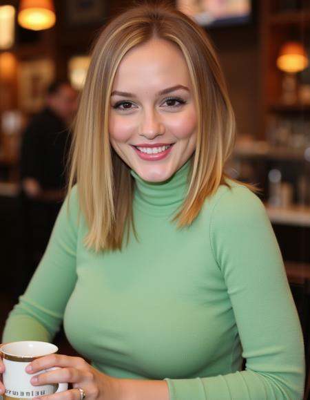 8k hdr She has straight,  shoulder-length blonde hair parted to the left side. Her eyes are accentuated with subtle,  dark...