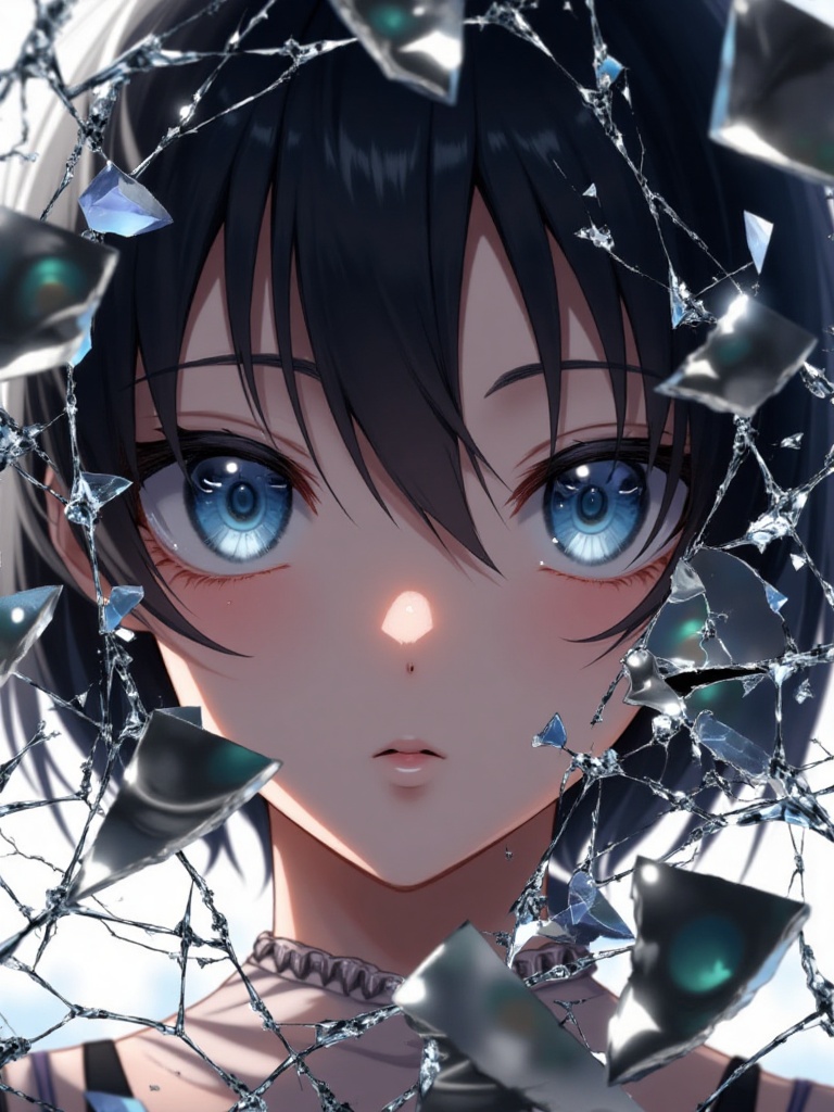 This image is a digital artwork in a realistic,  semi-realistic anime style. It features a close-up of a young person's fa...