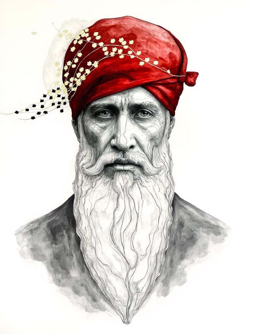 Chris Luha art.This is a highly detailed,  realistic drawing of an elderly man with a long,  flowing beard and mustache on...
