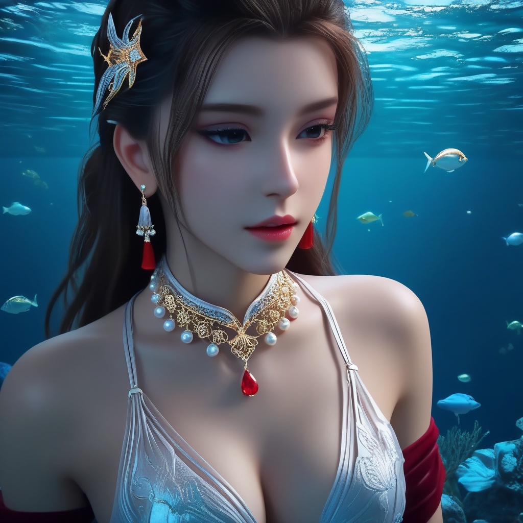 <lora:832-DA-XL-少年白马醉春风-晏琉璃-白衣:0.8>, (,1girl, ,best quality, ),,masterpiece, ((((, solo,  , ,solo focus, ,underwater, )))) ,ultra realistic 8k cg,   clean, masterpiece,     cinematic lighting, cinematic bloom,  (( , )),, , unreal, science fiction, luxury, jewelry, diamond, gold, pearl, gem, sapphire, ruby, emerald, intricate detail, delicate pattern, charming, alluring, seductive, erotic, enchanting, hair ornament, necklace, earrings, bracelet, armlet,,(cleavage),,
