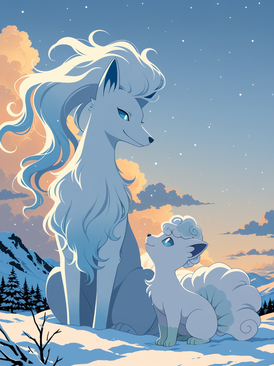 duo alolan ninetales,  alolan vulpix,  smile on Tensor.Art