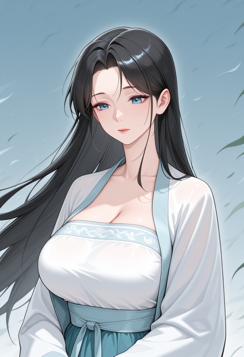 long hair,  black hair,  large breasts on Tensor.Art
