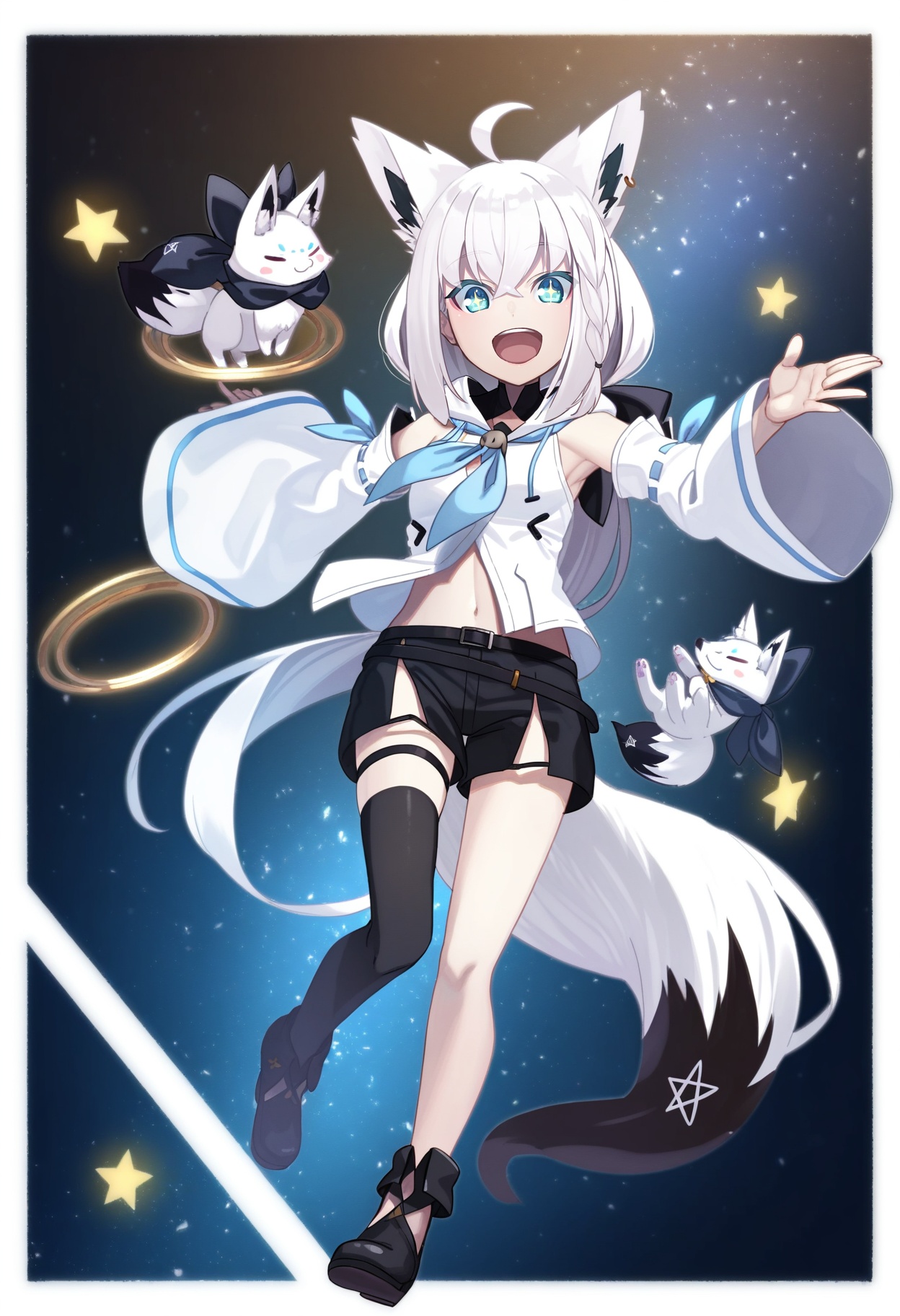 by tokumaro,  masterpiece,  best quality BREAKShirakami Fubuki stands joyfully with arms reaching forward on Tensor.Art