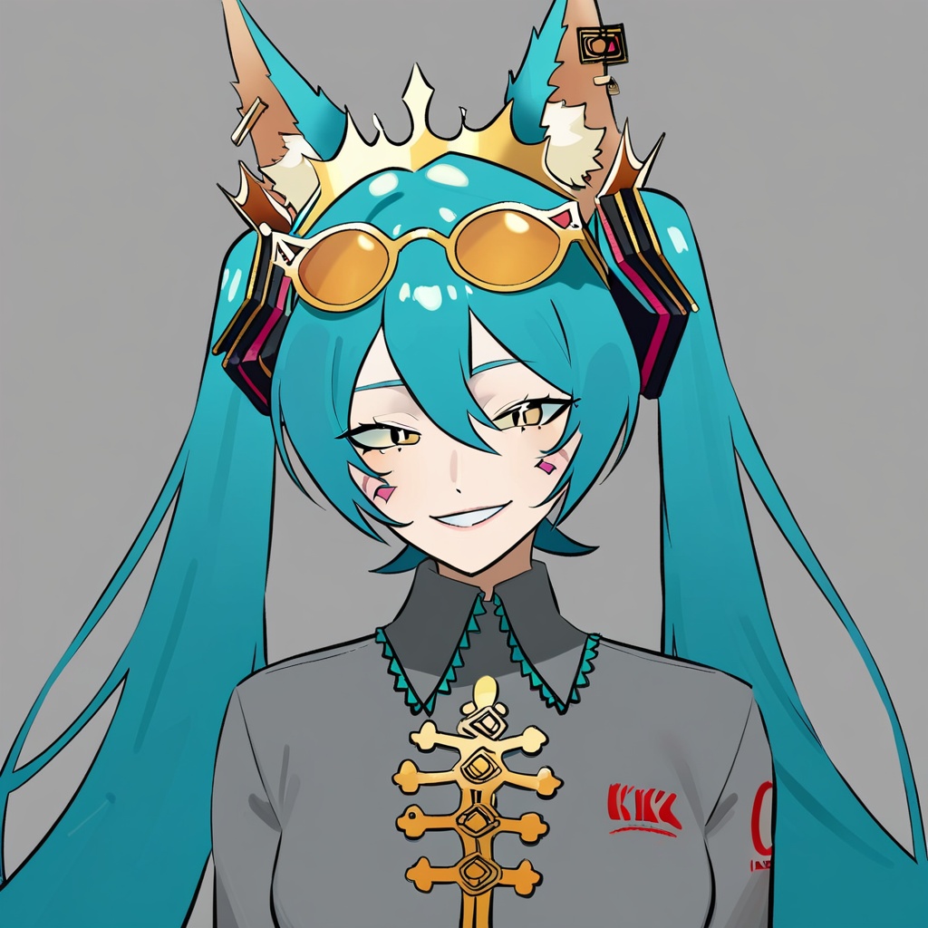 cat ears,  grey shirt,  smile on Tensor.Art