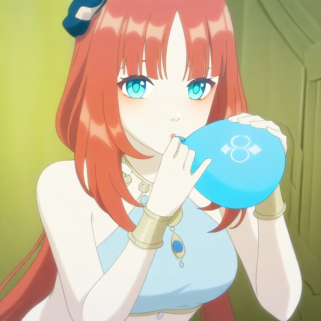 1girl,  nilou (genshin impact),  blowing blue balloon sideways on Tensor.Art