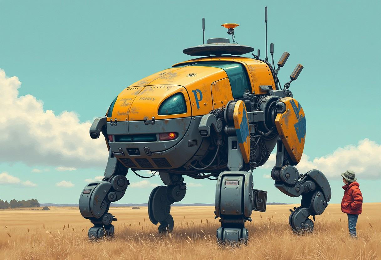 Simonstalenhagstyle,  bipedal robot,  wires on Tensor.Art