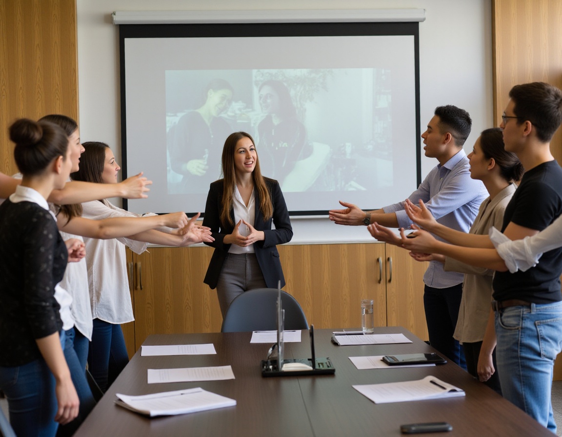 multiple people standing around a table in a meeting room and shout at each other on Tensor.Art