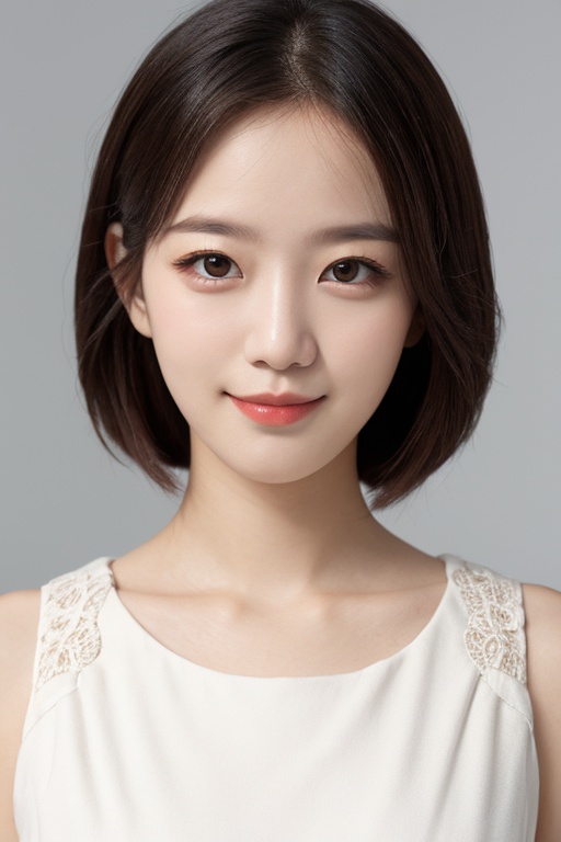 <lora:AgainAgeSliderLora:0.5>, girl, smirk, closed mouth, portrait, realistic, dress, simple background, 