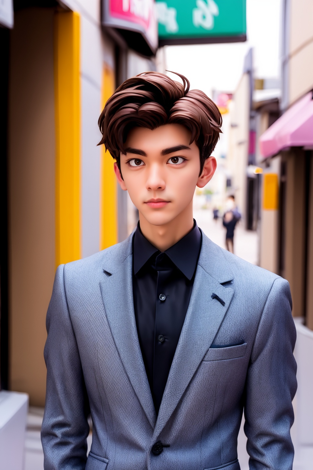 1boy, male focus, solo,  upper body, suit, street,
