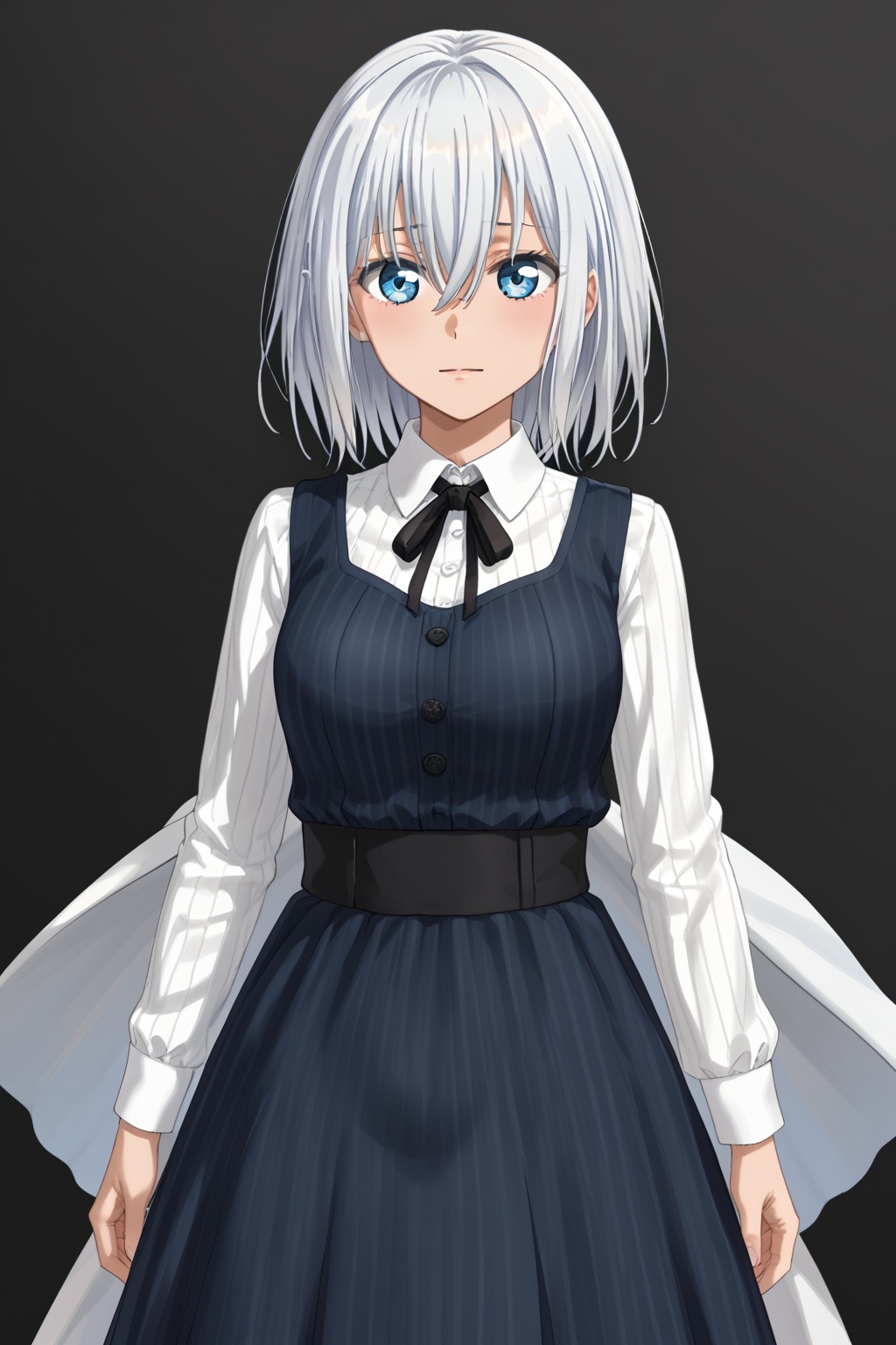 1girl,   Kurata Mashiro,short hair, bangs, blue eyes,hair between eyes,white hair,medium hair,<lora:zhenbai:0.8>
