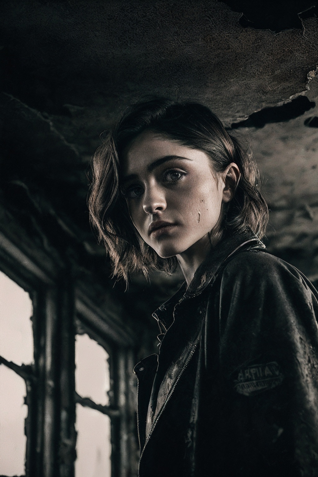 NataliaD_SoloTI_v1,  (In a charred,  distressed outfit with singed edges and weathered textures on Tensor.Art