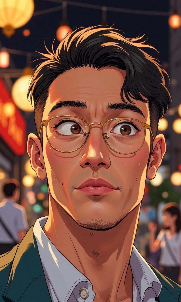 Close-up portrait of a 30-year-old Asian man,  illustration on Tensor.Art