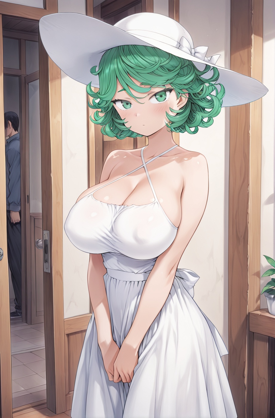 tatsumaki ppoi tsuma,  green eyes,  green hair on Tensor.Art