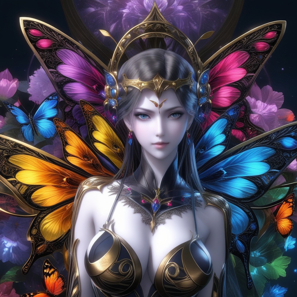 <lora:841-DA-XL-武庚纪-不闻不问:0.8>, (,1girl, ,best quality, ),,,anime,(masterpiece, top quality, best quality, official art, beautiful and aesthetic:1.2), (1girl)	, , (cleavage),, extreme detailed,(fractal art:1.3),colorful, flowers ,highest detailed,()    (cleavage),butterfly,  (),